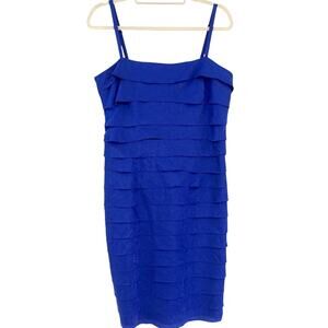 Evan Picone Y2K Bandage Slip Dress Sz 10 Satin Coquette Retro Royal Blue Tiers